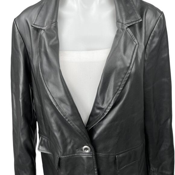 NEW Nanette Lepore Black Faux Vegan Leather Notch Collar Blazer Coat Jacket 10 - Picture 3 of 5